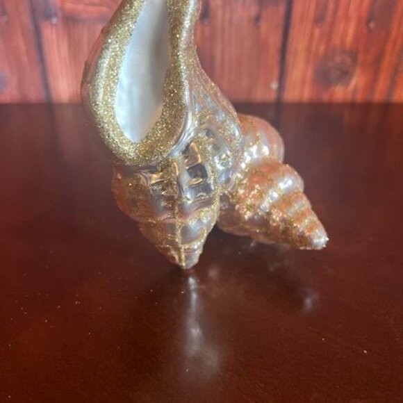 Glass seashell Christmas Ornament Rose Gold Set Of 2 Elegant Holiday Decor - Picture 9 of 12